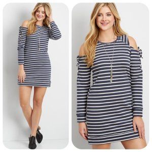 Maurices Navy Stripe Cold Shoulder Dress